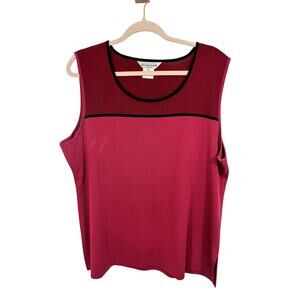 Vtg Misook Large Red Scoop Neck Sleeveless Tank Top Stripe Accent Sz 2X Designer